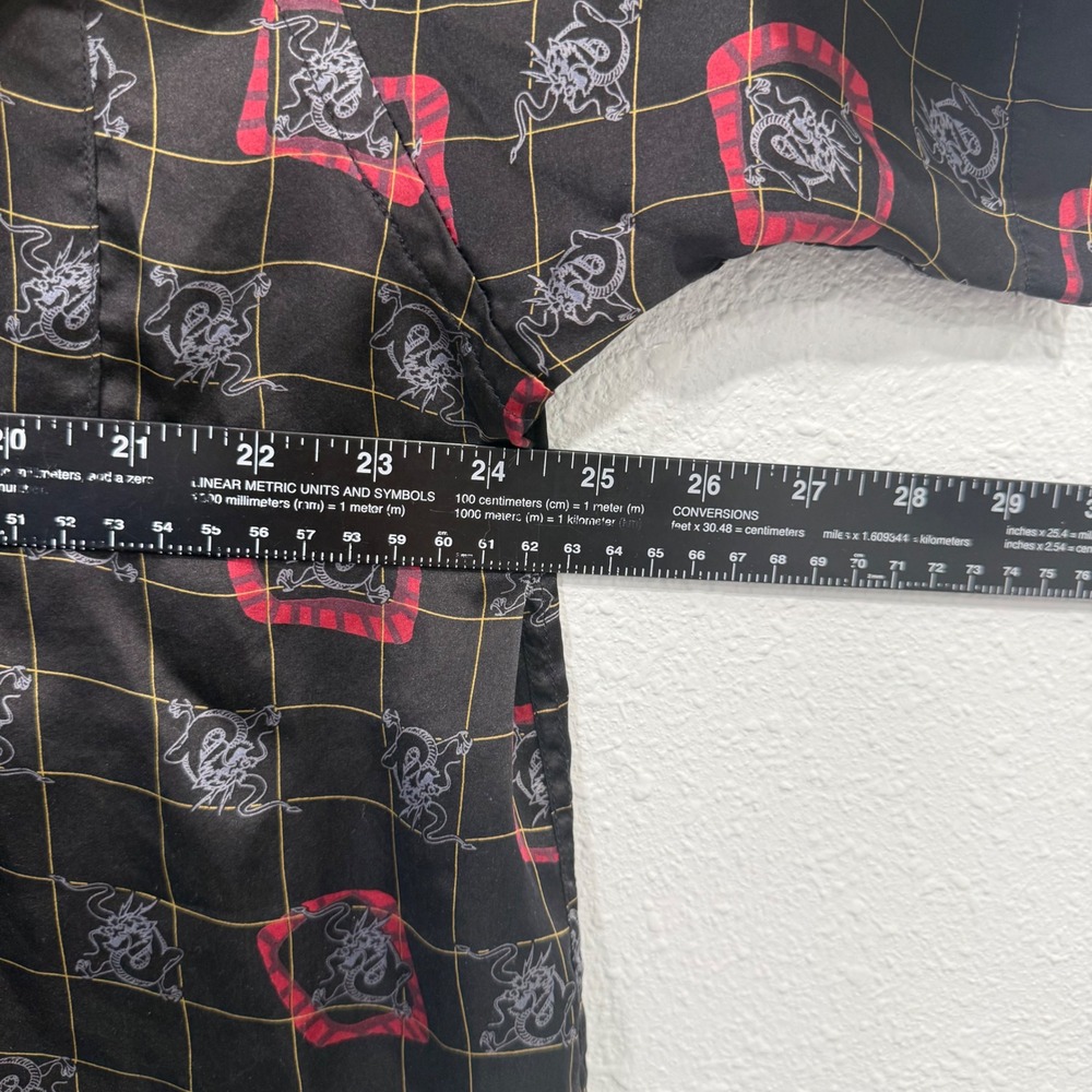 Cambridge Classics Mens Large 100% Silk Dragon Grid Button Down Shirt Black Red - Picture 5 of 7